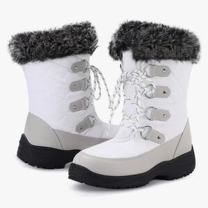 EliteLand White and Gray Women’s Winter/Snow Insulated Waterproof White Boots